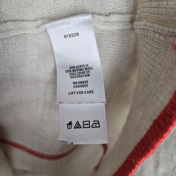 Cabela's Cream Orange Cardigan Sweater L Merino Wool Zip Embroidered Flower Boho - Picture 5 of 6